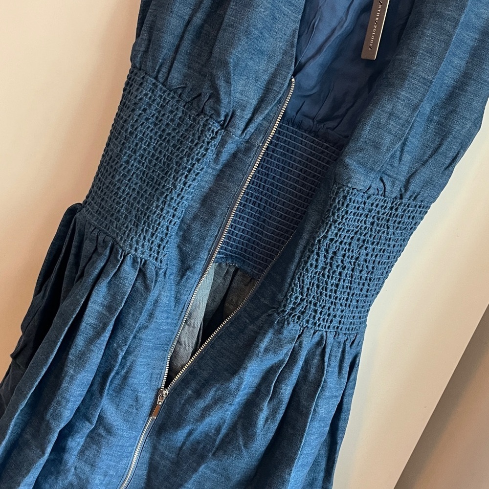 Anthropologie The Tommie Denim Chambray Zip Front Eyelet Trim Dress Blue XSP NWT - Picture 11 of 14